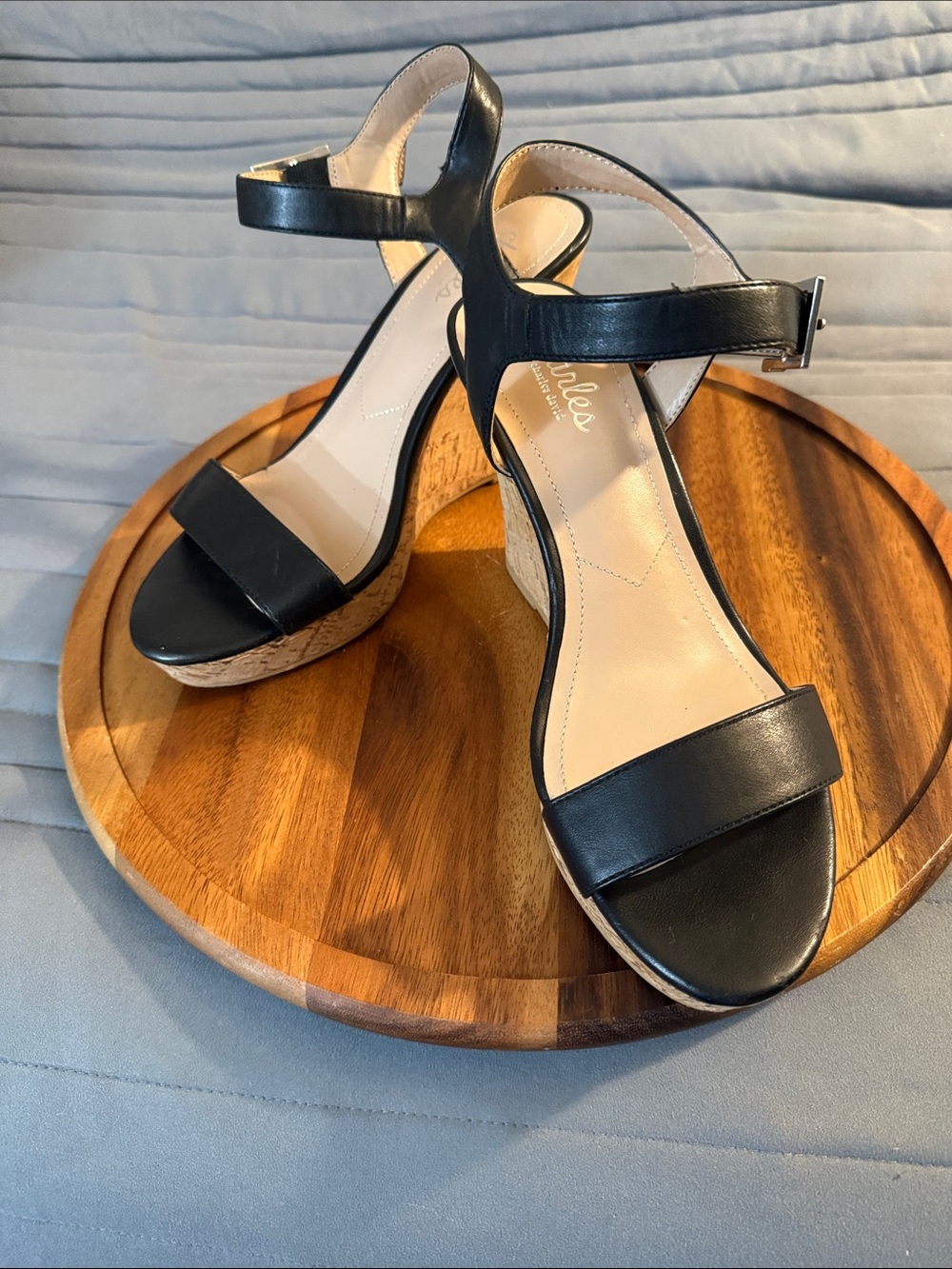 Charles David Black Cork Wedge Sandals